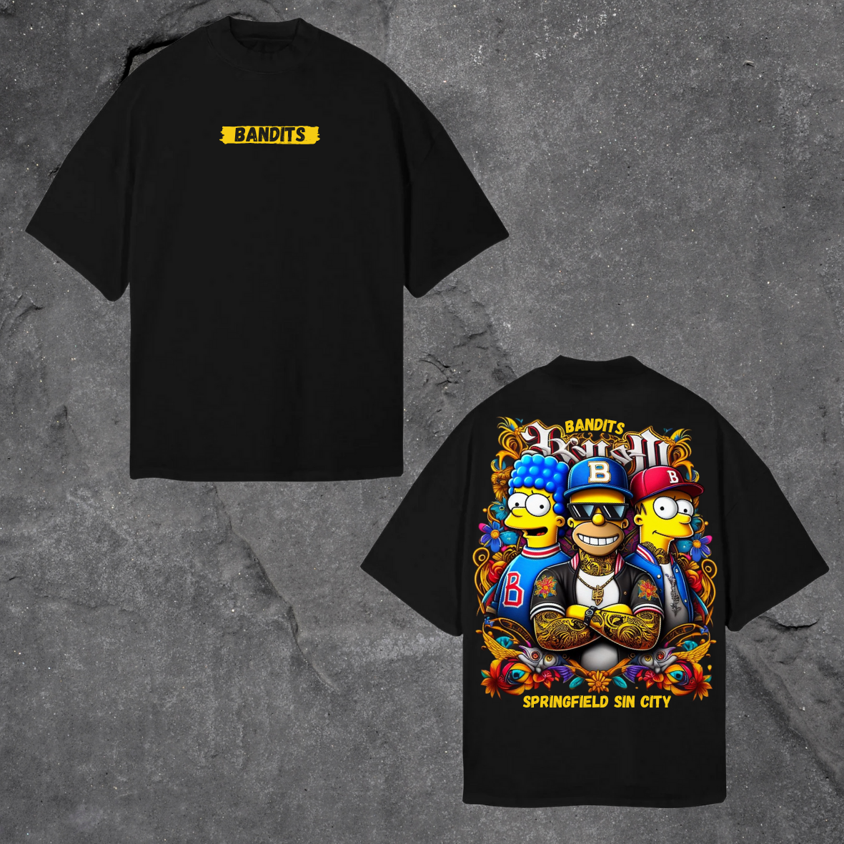 Camiseta negra oversize -Springfield sin city