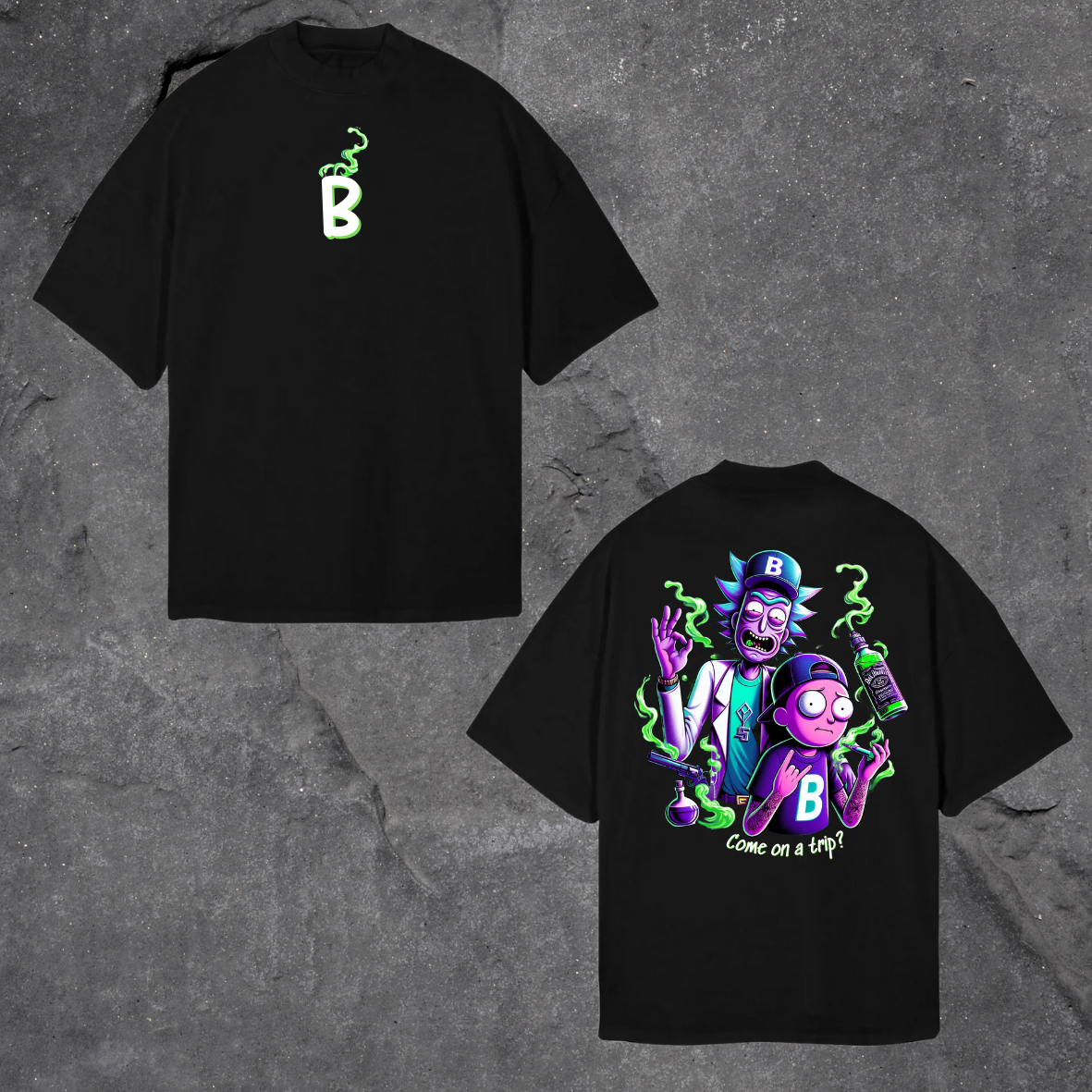 Camiseta negra oversize -R&M trip
