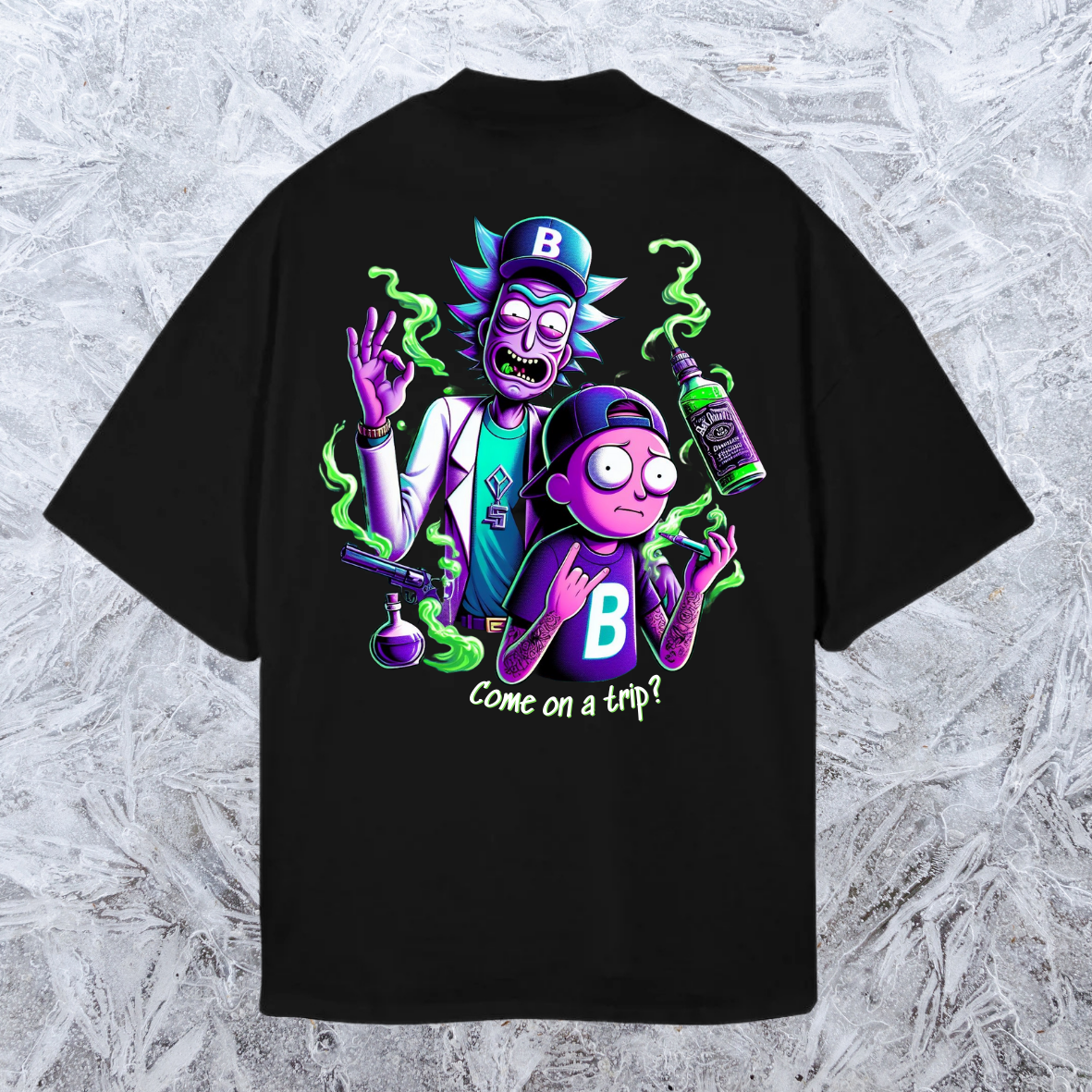 Camiseta negra oversize -R&M trip