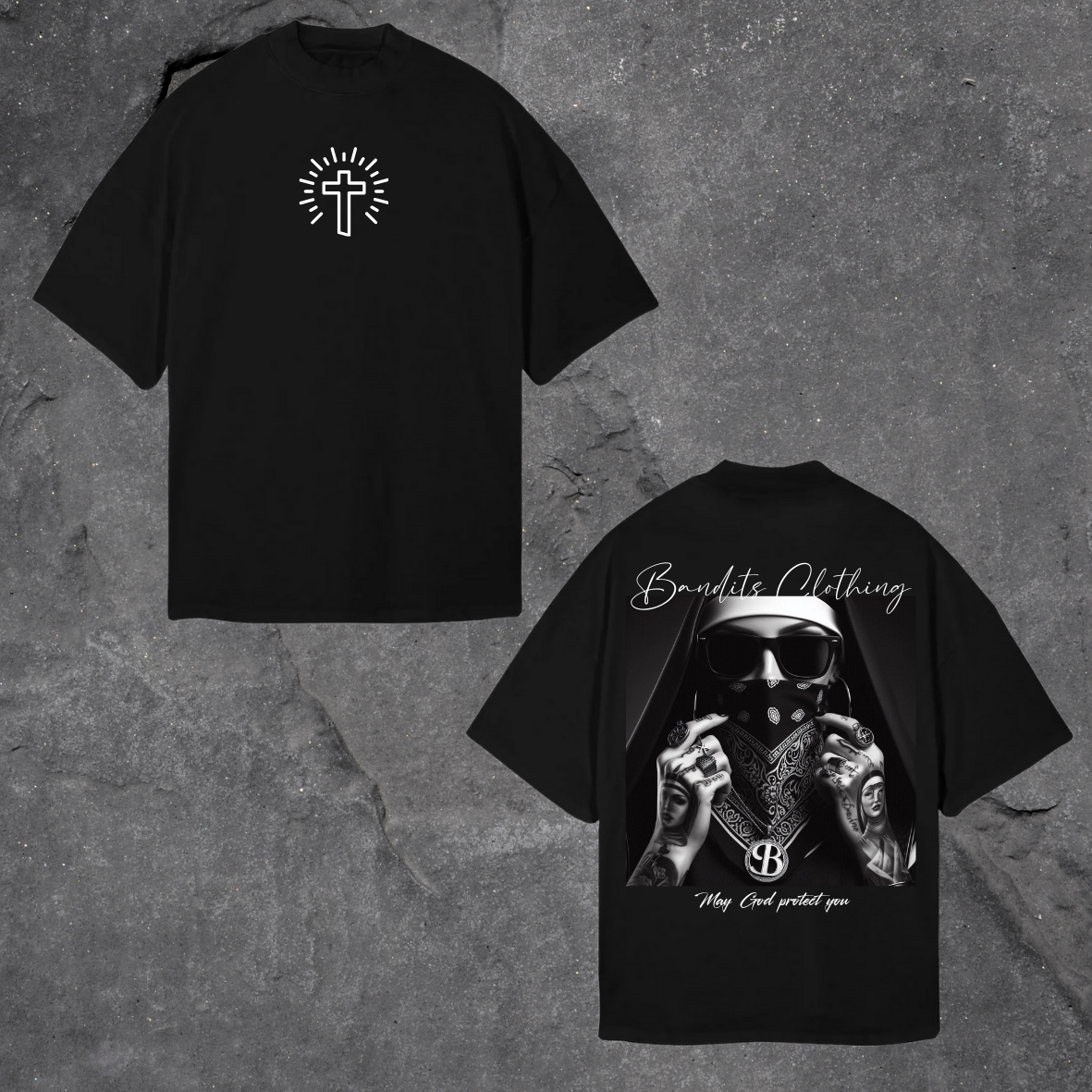Camiseta negra oversize -gangster nun
