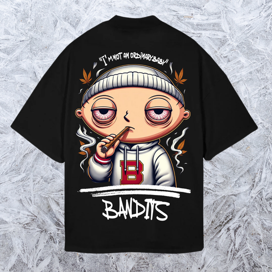 Camiseta negra oversize -Stewie smoke white