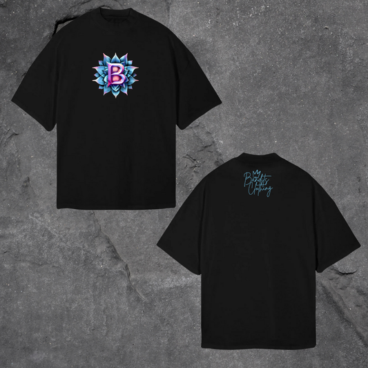 Camiseta negra oversize -Lotus flower blue